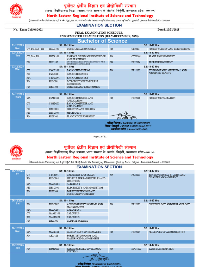 Final Exam Schedule End Sem Jd2025 | PDF | Electronic Engineering ...