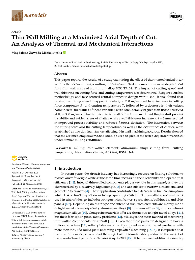 Thin Wall Milling: Thermal & Mechanical Analysis | PDF | Stress ...