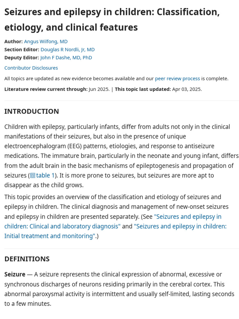 Seizures and Epilepsy in Children Overview | PDF | Epilepsy | Cerebral ...
