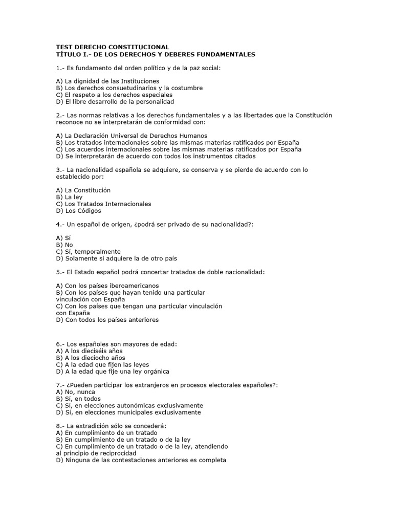 Test Derecho Constitucional | PDF | Libertad de expresión | España