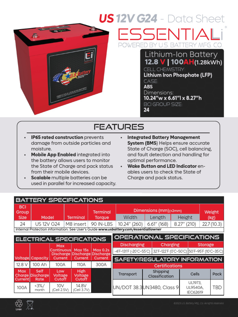 12V G24 Lithium-Ion Battery Data Sheet | PDF | Electricity | Electrical ...