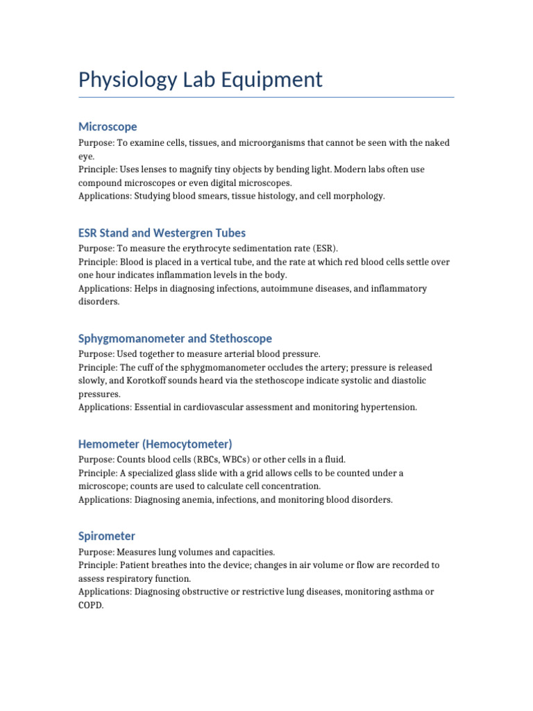 Physiology Lab Equipment | PDF | Lung | Medical Specialties