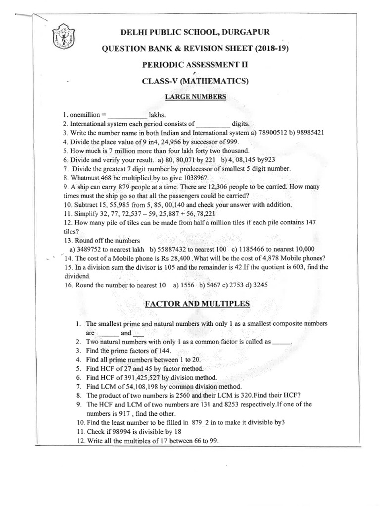 Class V Question Maths | PDF