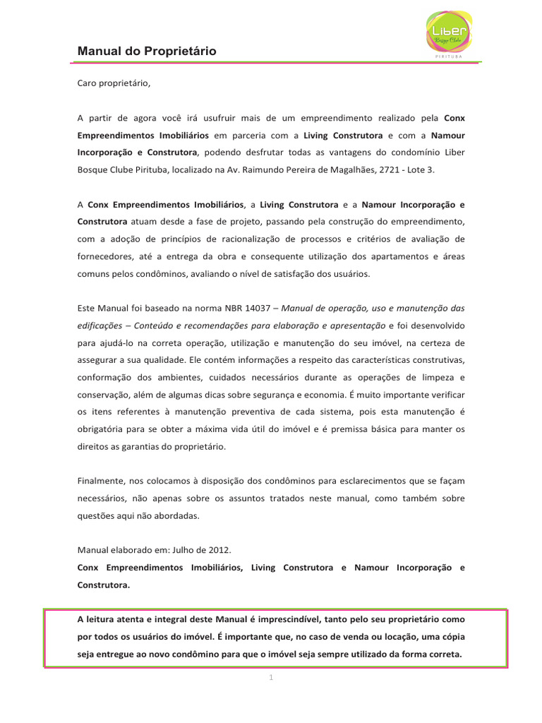 Manual do Proprietário: Uso e Manutenção | PDF