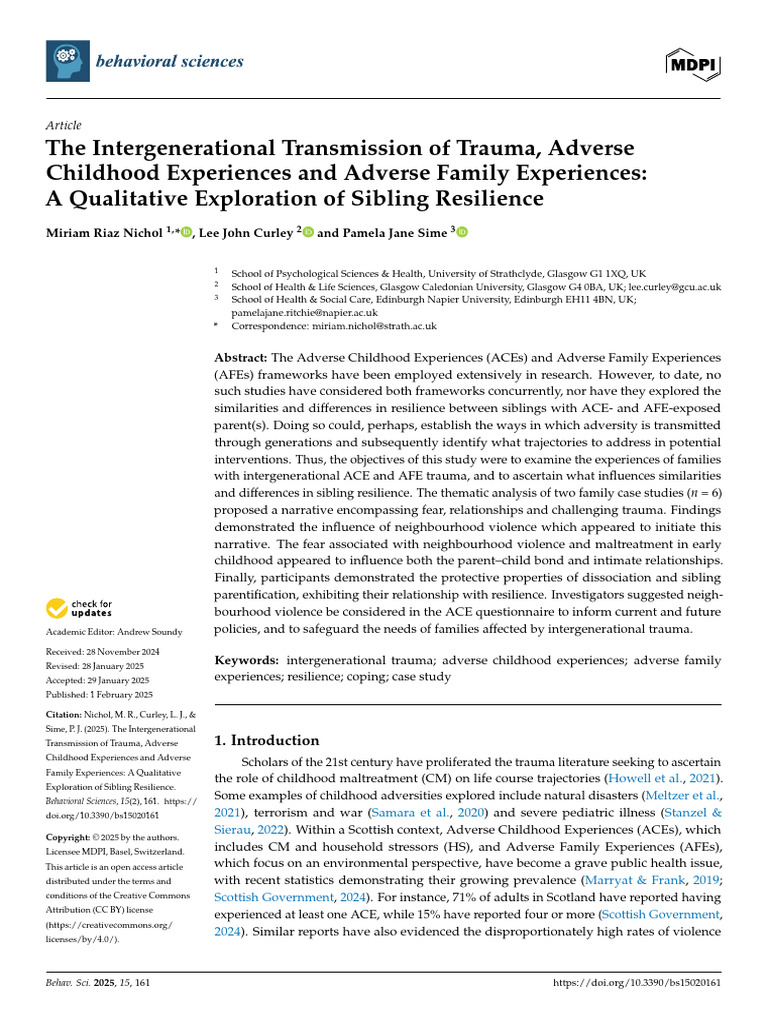 Sibling Resilience in Intergenerational Trauma | PDF | Attachment ...