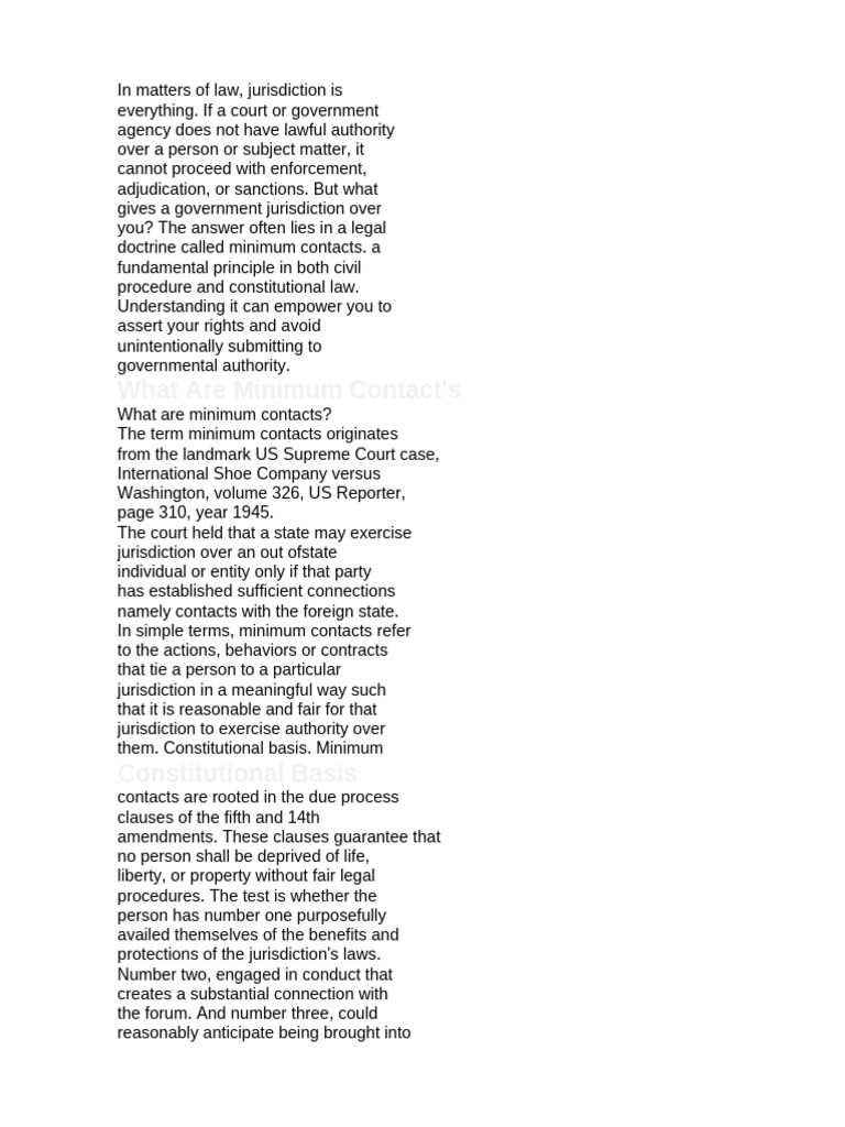 How You Give The Government Jurisdiction - Minimum Contacts | PDF ...