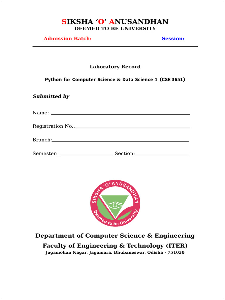 Python Lab Record for CSE Students | PDF