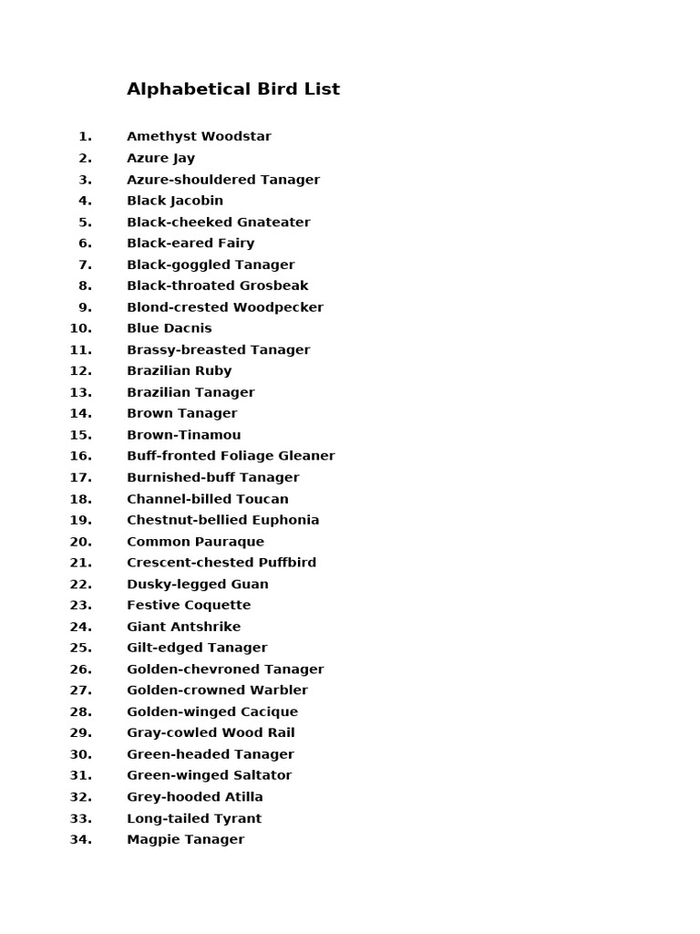 Bird List Atlantic Forest | PDF