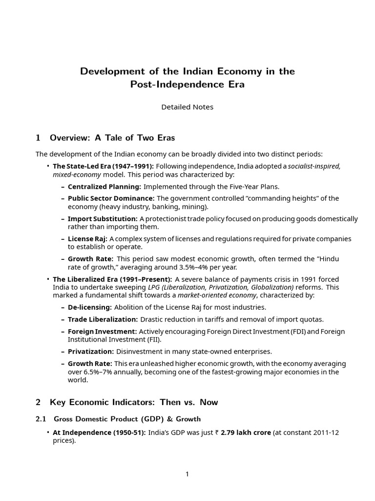 Indian Economy Post-Independence Overview | PDF | Economy Of India ...