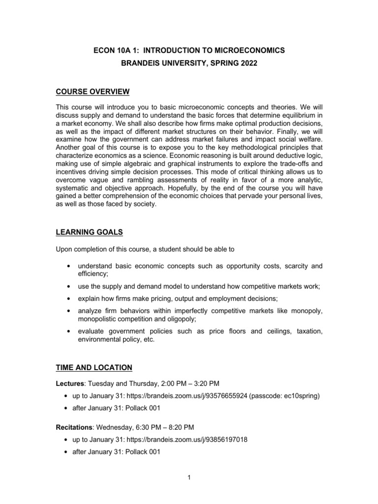 Intro to Microeconomics Course Guide | PDF | Market (Economics) | Economics