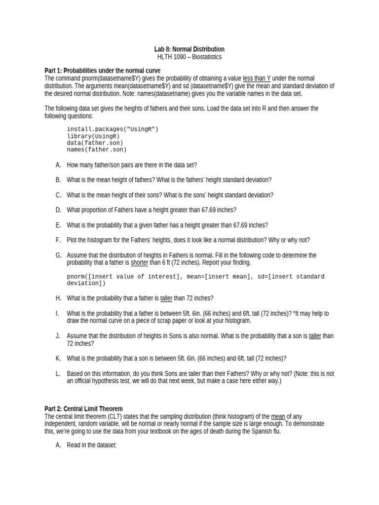HLTH+1090+-+Lab+8 Fall2024 | PDF | Standard Deviation | Normal Distribution