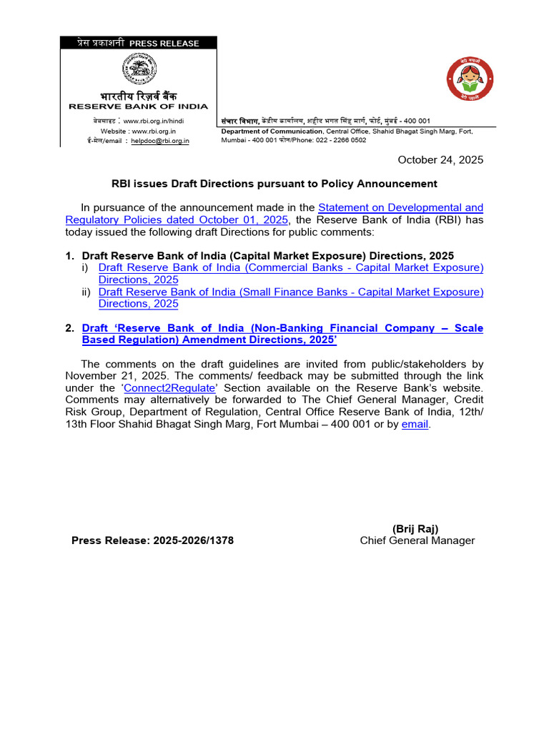 RBI Draft Directions on Capital Market Exposure | PDF | Securities ...