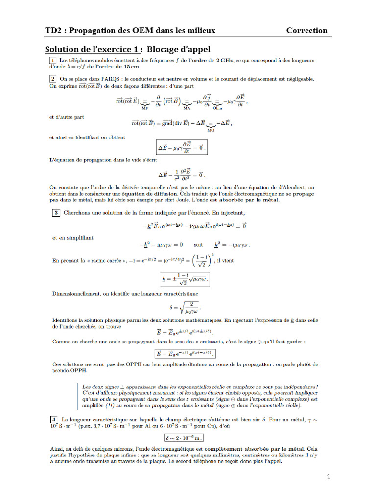 Correction TD2 : Propagation des OEM | PDF