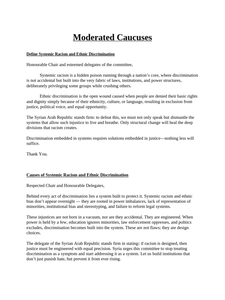 Moderated Caucuses SIBAS MUN 25 | PDF | Discrimination & Race Relations ...