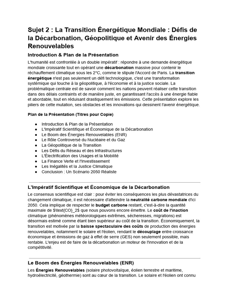 Défis de la Transition Énergétique | PDF | Énergie renouvelable ...