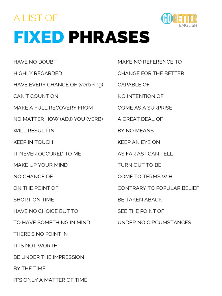 A List of Fixed Phrases B2 C1 C2 | PDF