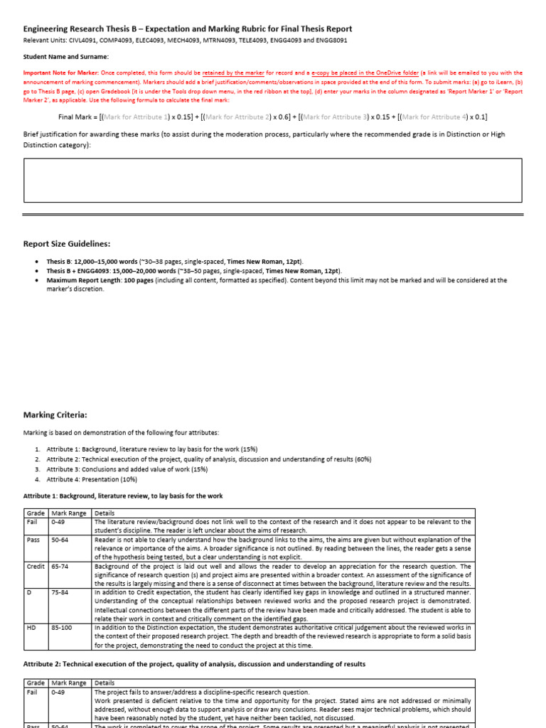 Final Thesis Report Rubric (Thesis B) - Ver20250217 | PDF | Methodology ...