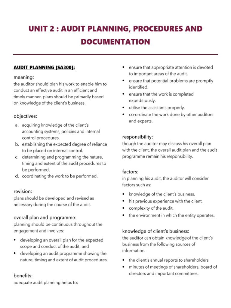 Audit Planning and Procedures Guide | PDF | Audit | Internal Control