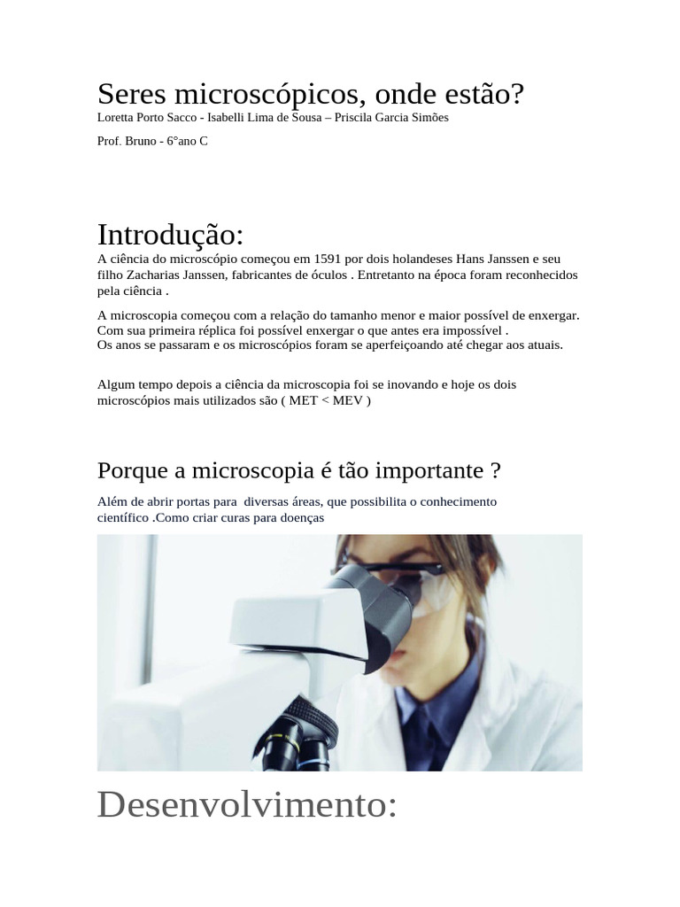 Cópia de Seres Microscópicos (1) | PDF | Microscópio | Ferramentas