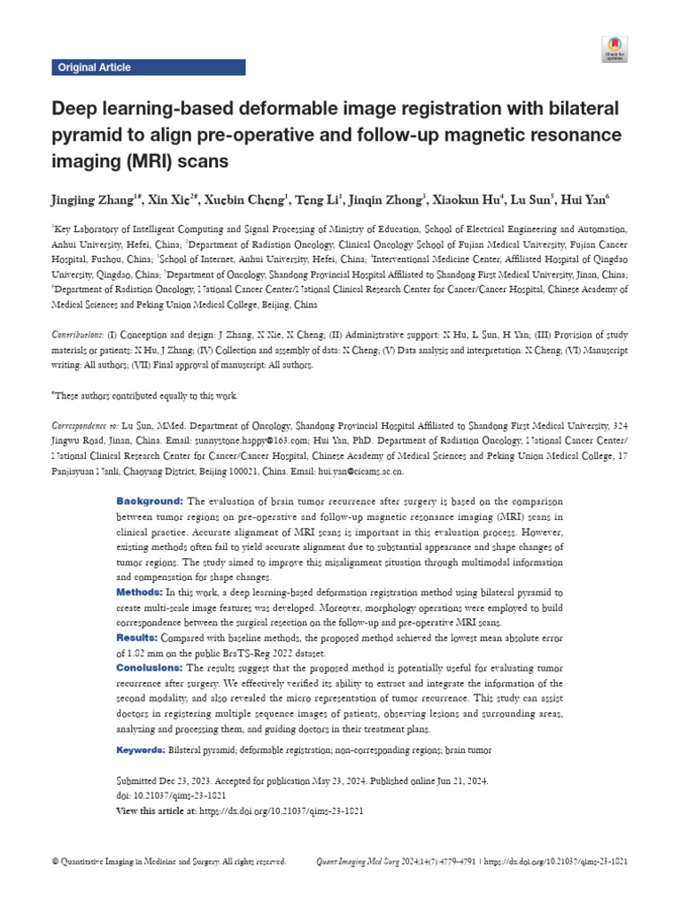 Deep Learning Based Deformable Image Registration With Bilateral | PDF ...