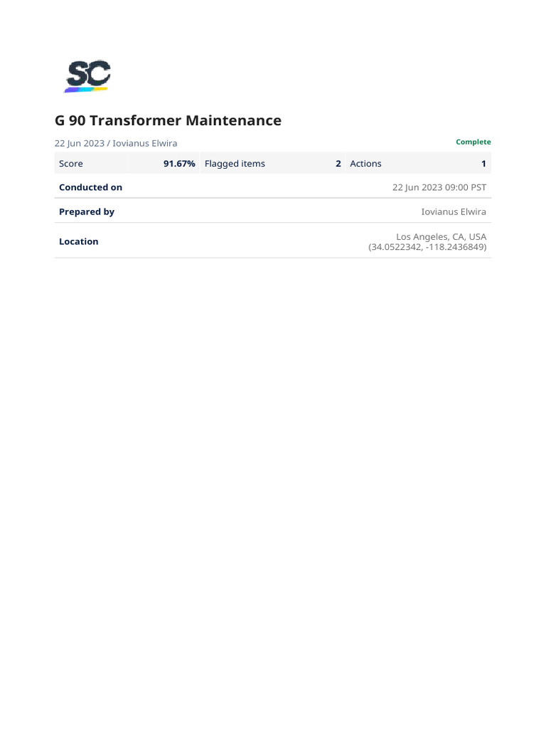 G90 Transformer Maintenance Report | PDF | Transformer | Electronics