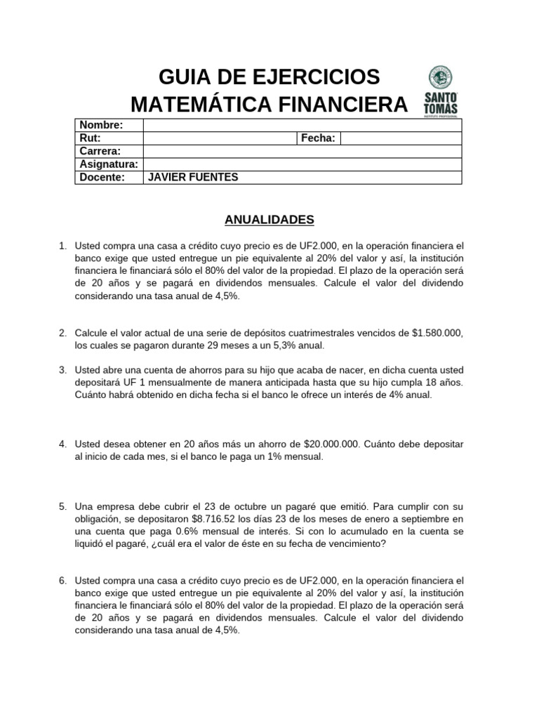 Ejercicios de Matemática Financiera | PDF