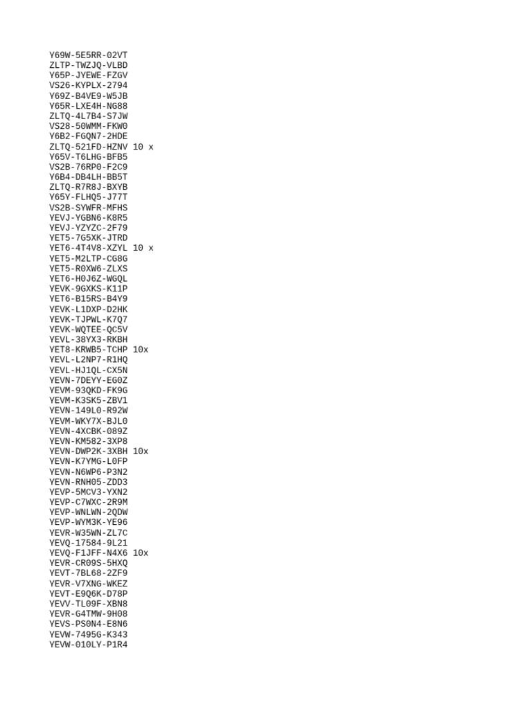 List of Unique Codes and Keys | PDF