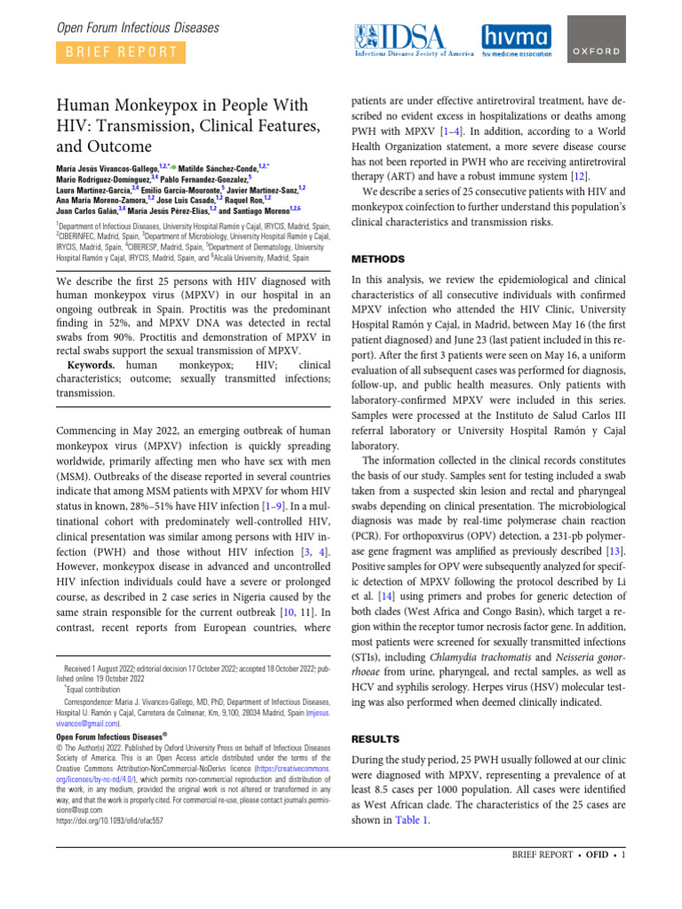 Human Monkeypox in People With HIV - Transmission, Clinical Features ...