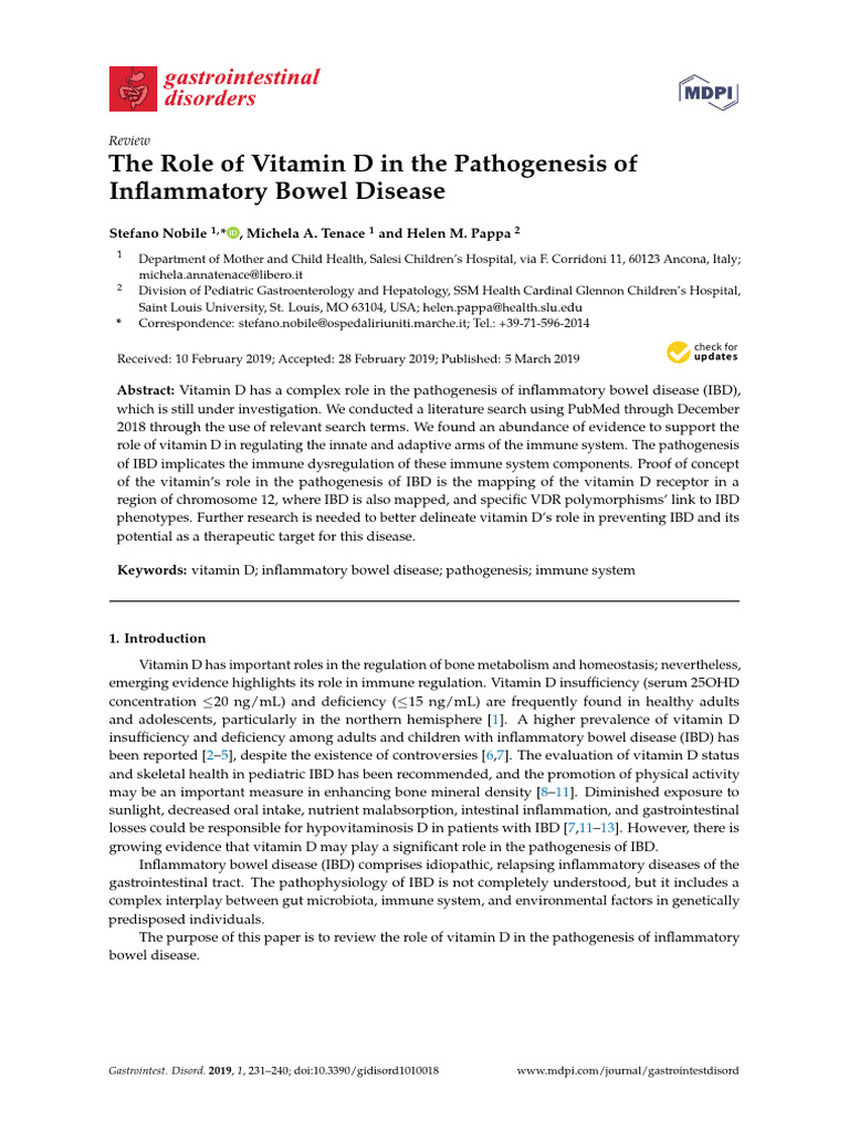 The Role of Vitamin D in The Pathogenesi | PDF | Inflammatory Bowel ...
