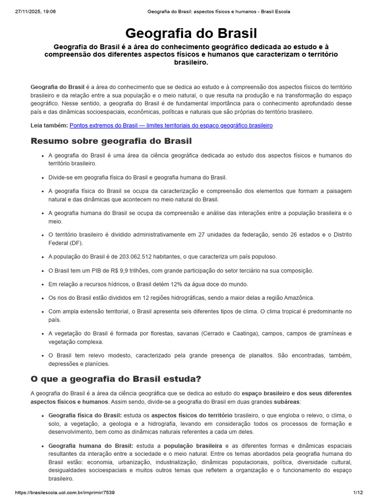 Geografia do Brasil: Aspectos Físicos e Humanos | PDF | Brasil | Trópicos