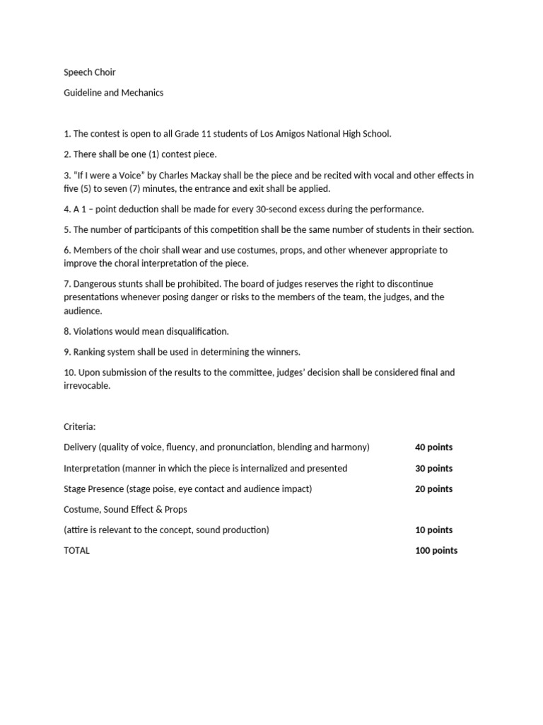 Speech Choir and Declamation Guidelines | PDF