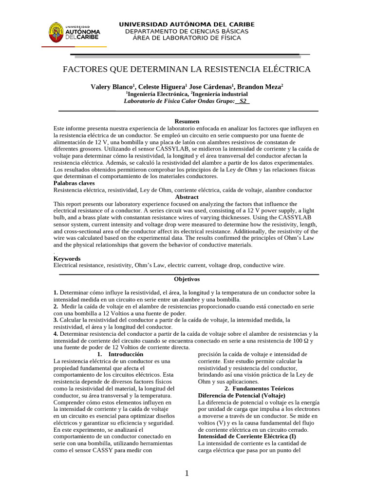 Factores de Resistencia Electrica | PDF | Resistencia Eléctrica y ...