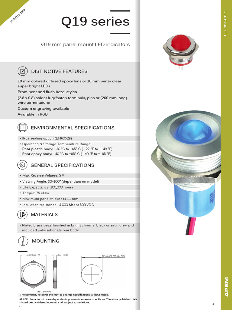 Indicators Serie Q19 - 3395687 | PDF | Light Emitting Diode | Anode