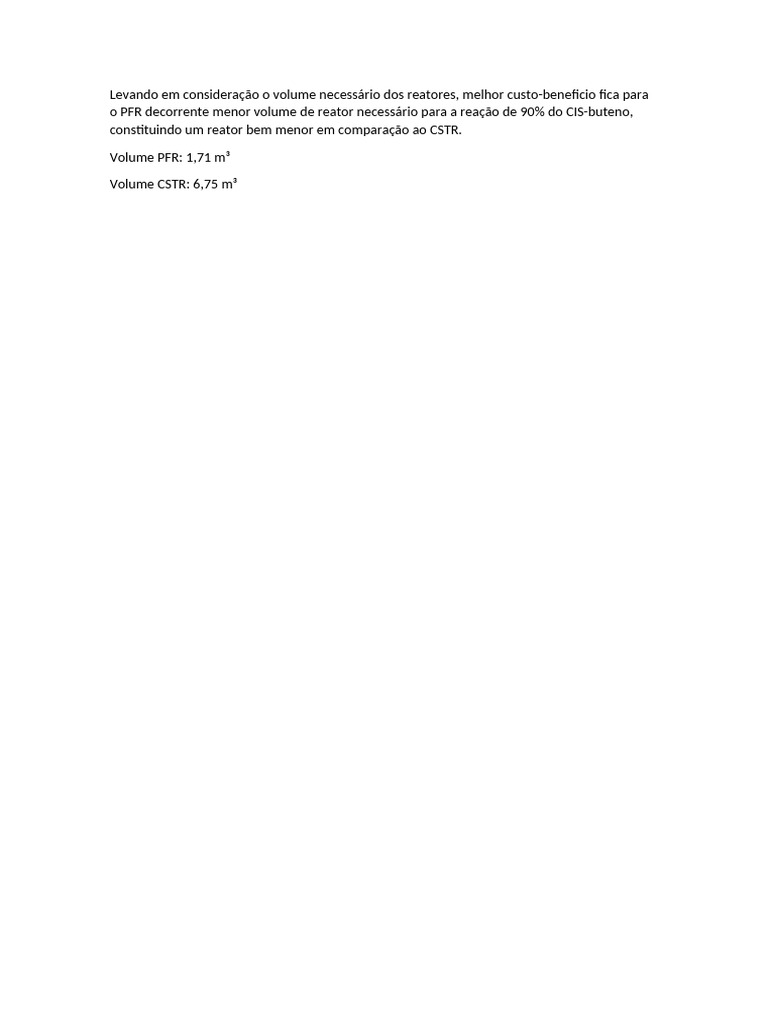 Vantagens do PFR sobre CSTR em volume | PDF
