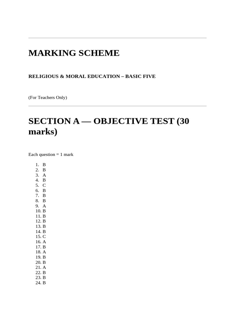 RME Basic Five Marking Scheme Guide | PDF | Pollution | Waste