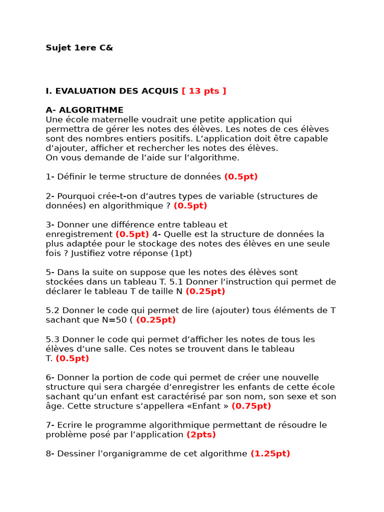 Évaluation Algorithmique et Programmation C | PDF | Programmation ...