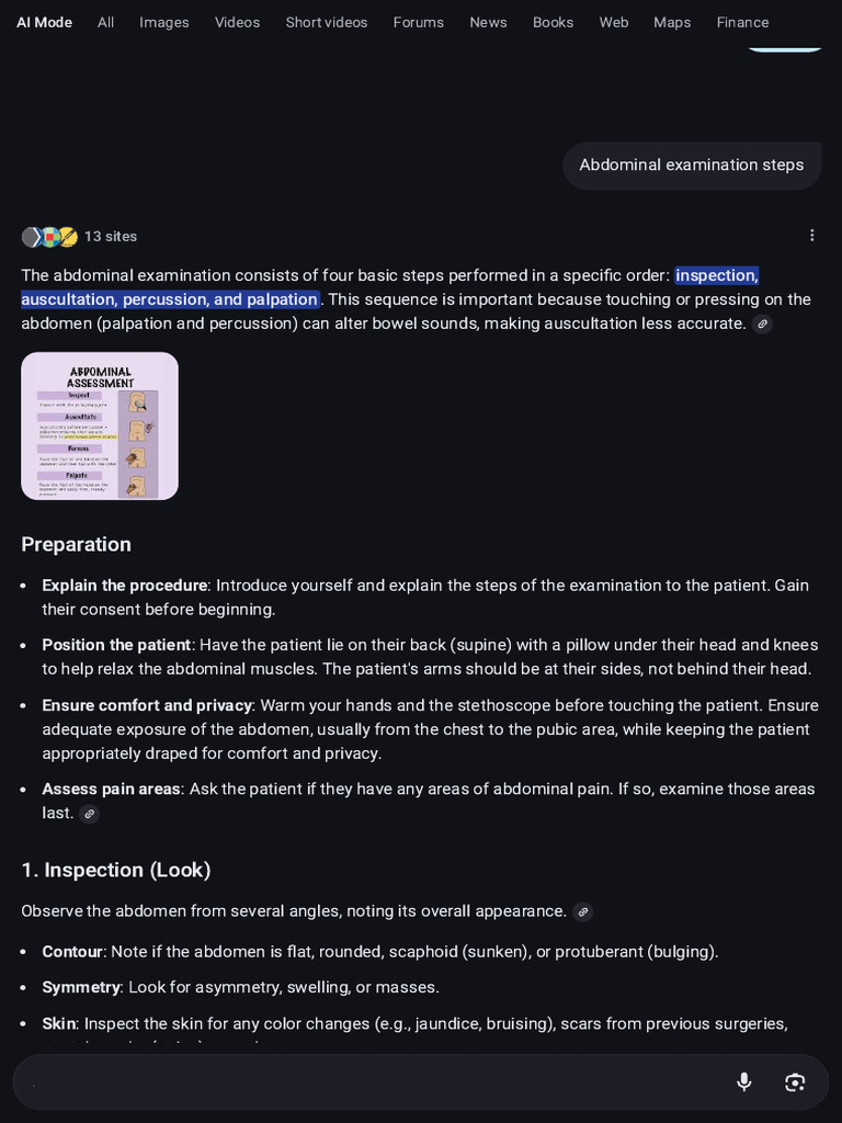 Abdominal Examination Steps Guide | PDF | Abdomen | Medical Specialties