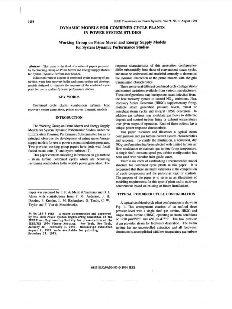 Dynamic Models for Combined Cycle Plants | PDF | Turbine | Gas Turbine