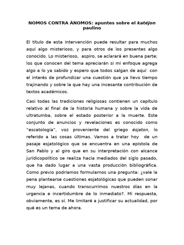 Nomos Contra Anomos Apuntes Sobre El Kat | PDF | Pablo el apóstol ...