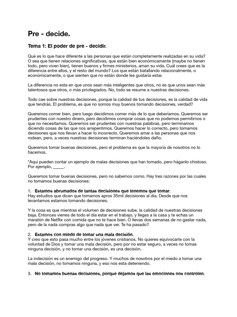 El Poder de Pre-Decidir en la Vida | PDF | Oración | Pecado