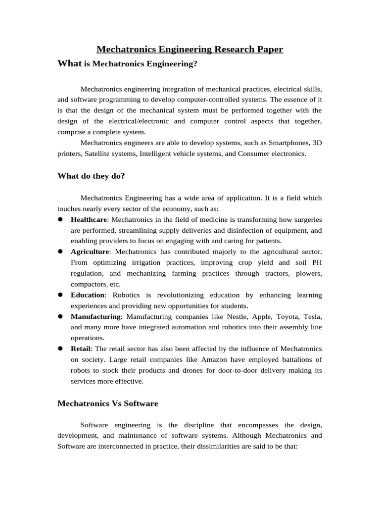 Mechatronics Engineering Research Paper | PDF | Mechatronics | Engineering