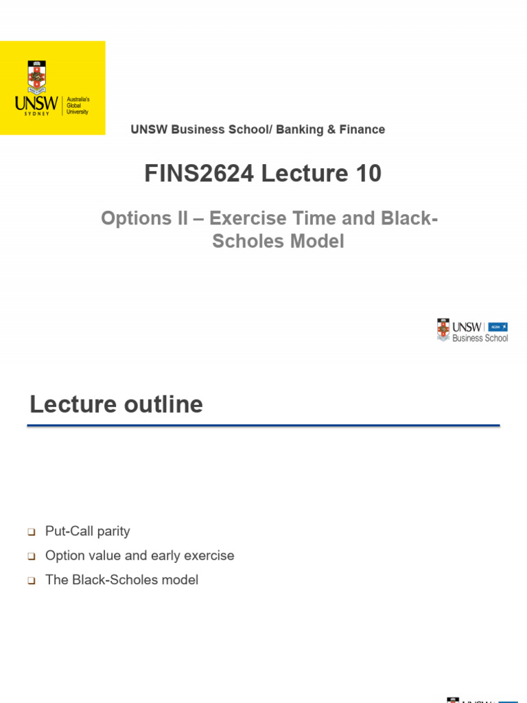 FINS2624 Week 10 Lecture Slides | PDF | Black–Scholes Model | Option ...