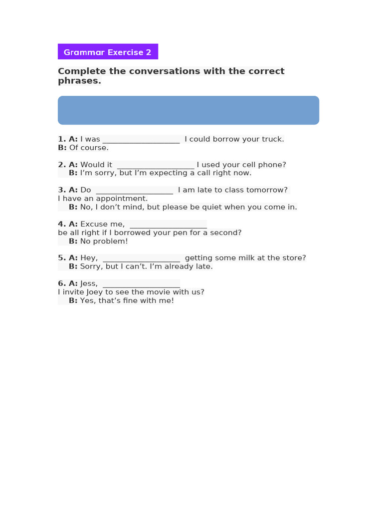 Conversation Completion Exercises | PDF