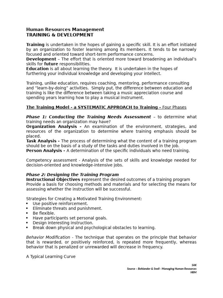 HRM - Week 12 - Training Devt Handout | PDF | Educational Technology ...