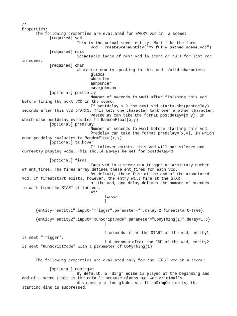 VCD Scene Properties for Game Scripts | PDF | Computing | Computer ...