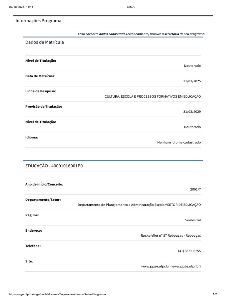 Dados do Programa de Doutorado em Educação | PDF