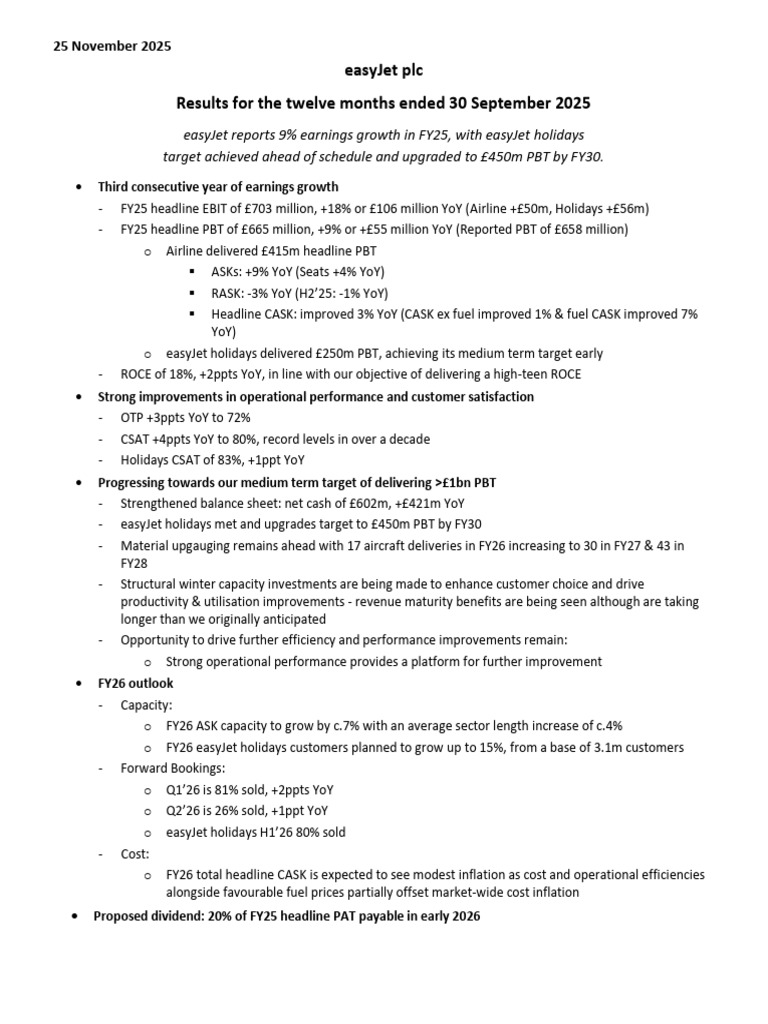 FY25 EASY JET financial statements | PDF | Economies | Business