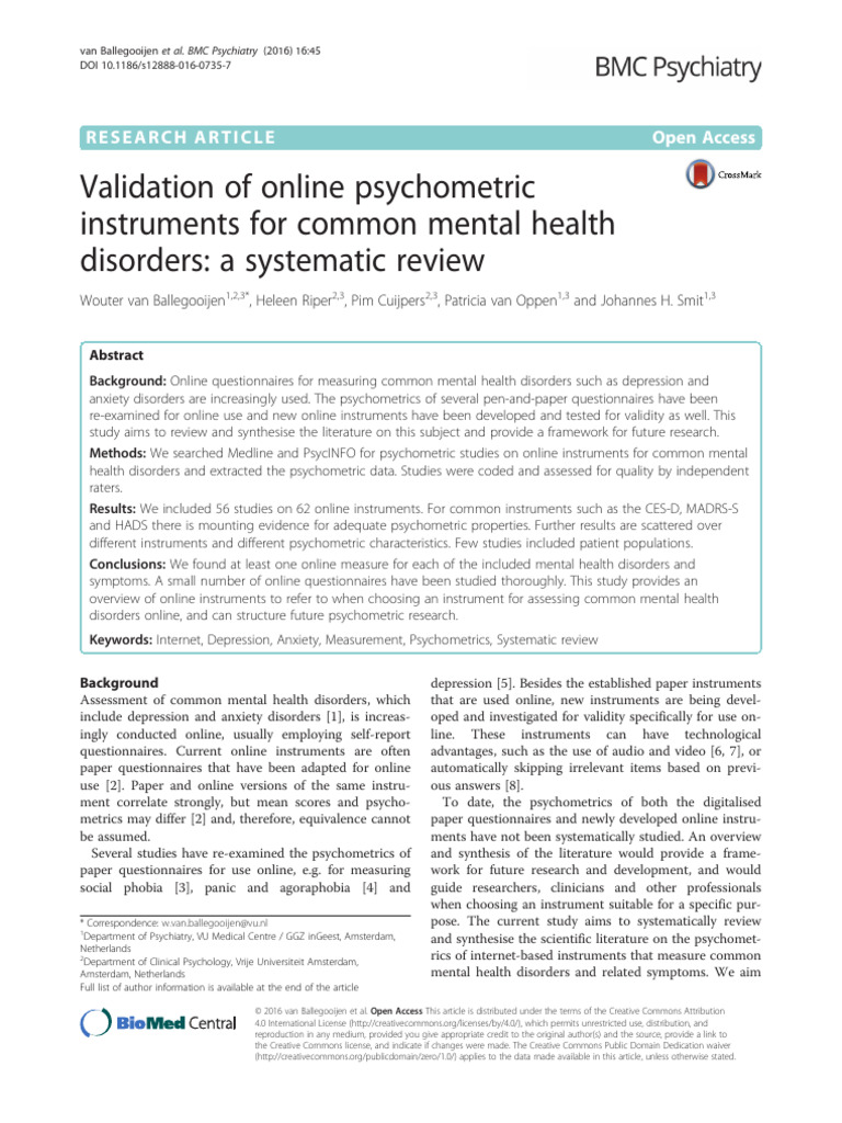 Validation of Online Psychometric Instruments For Common Mental Health ...
