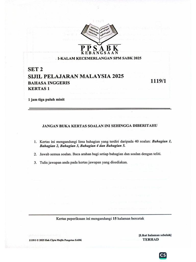 SABK Trial 2025 P1 - Reading (Set 2) | PDF