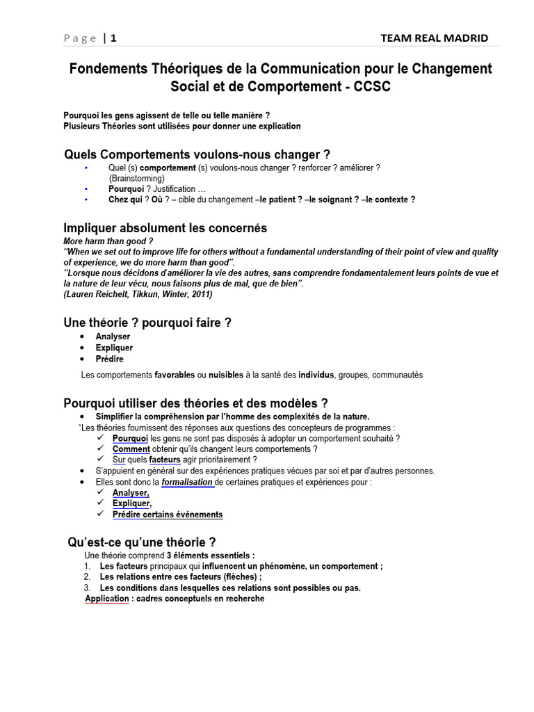 Théories de la Communication pour le Changement | PDF | Communication ...